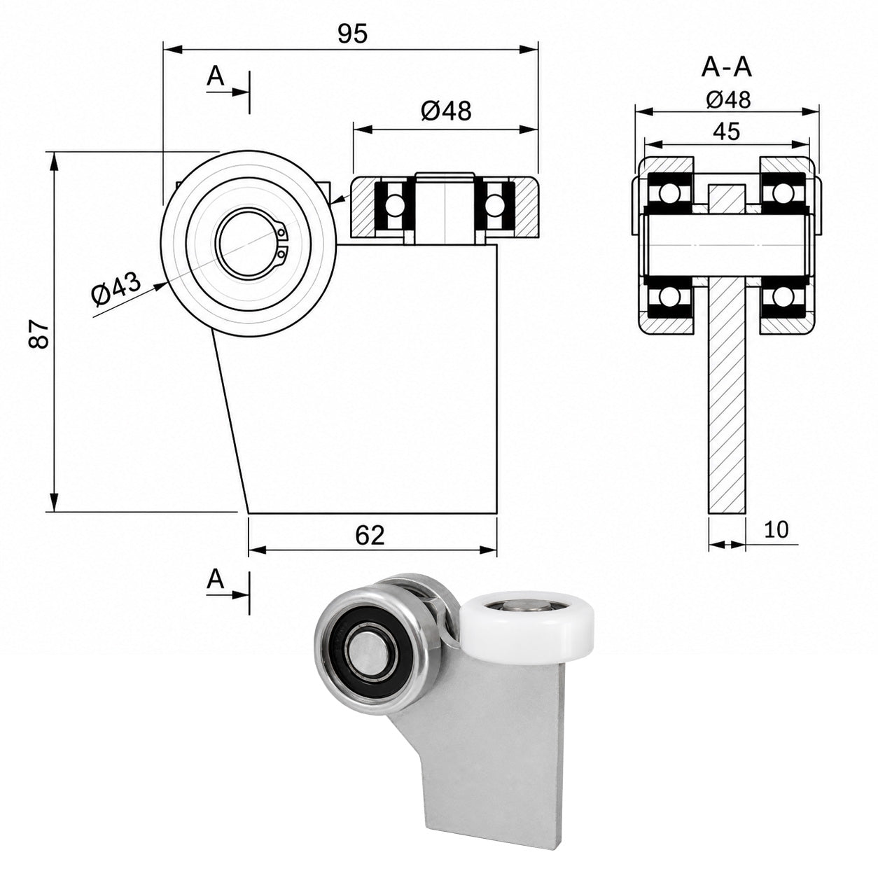 Torwagen für Schiebetore - für Profile 50x55 mm - Wandstärke 2,5 mm: G-3M-50/55