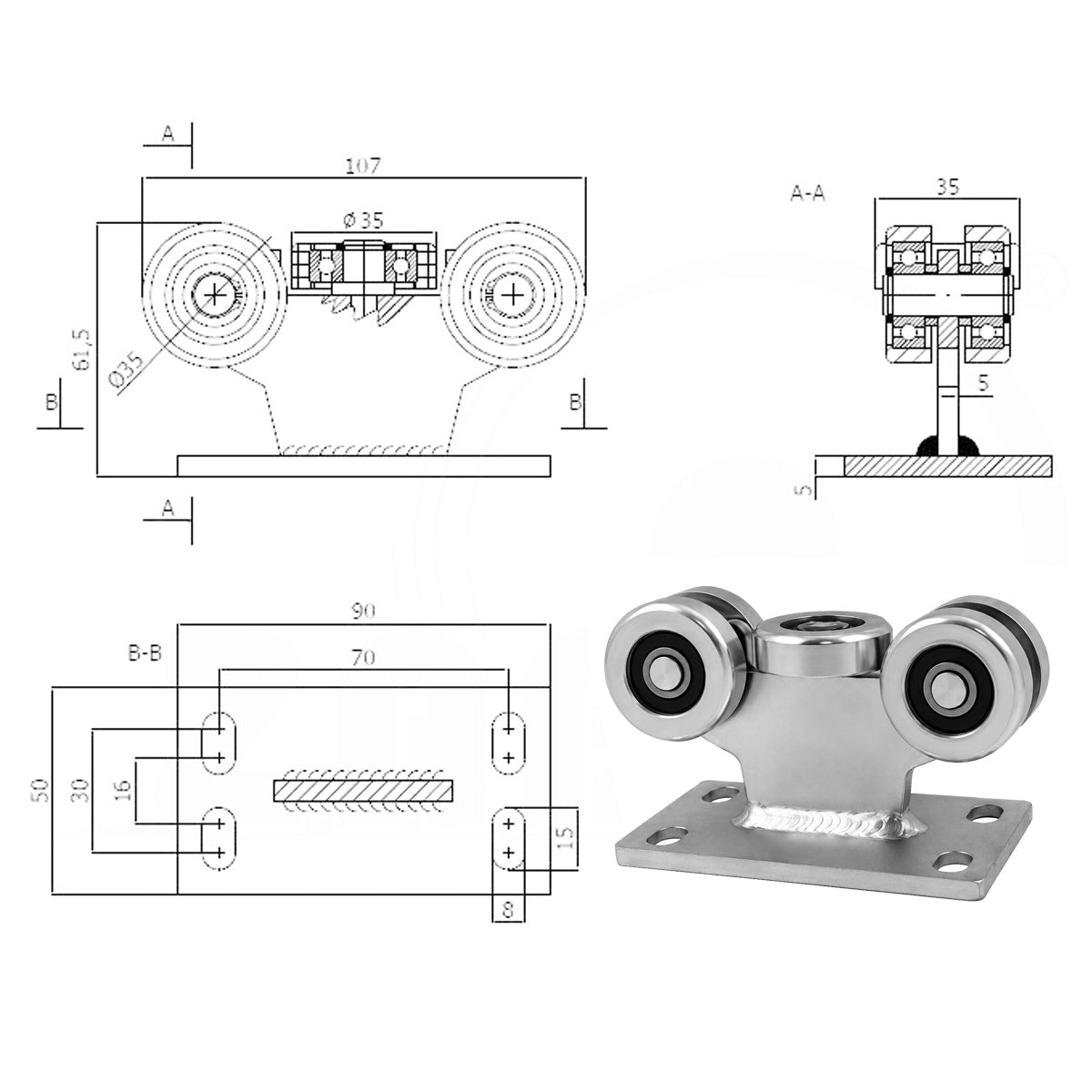 Torwagen für Schiebetore - für Profile 40x40 mm - Wandstärke 2 mm: 5MM-40