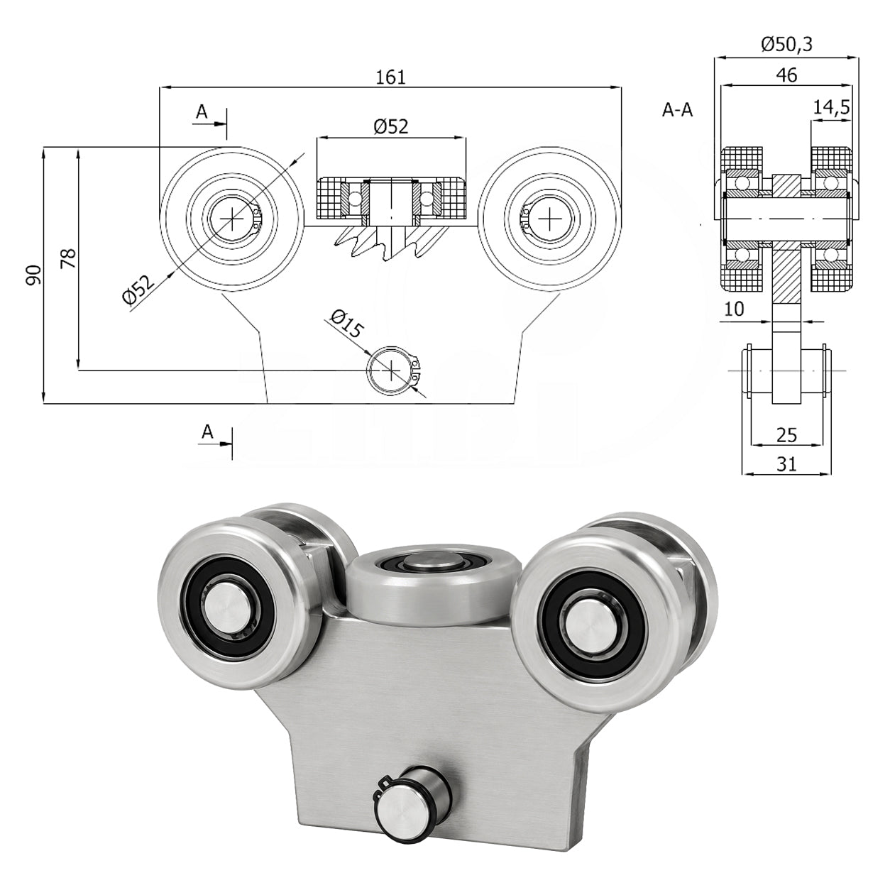 Torwagen für Schiebetore - für Profile 60 x 60 mm - Wandstärke 3 mm: WG-5MM-60