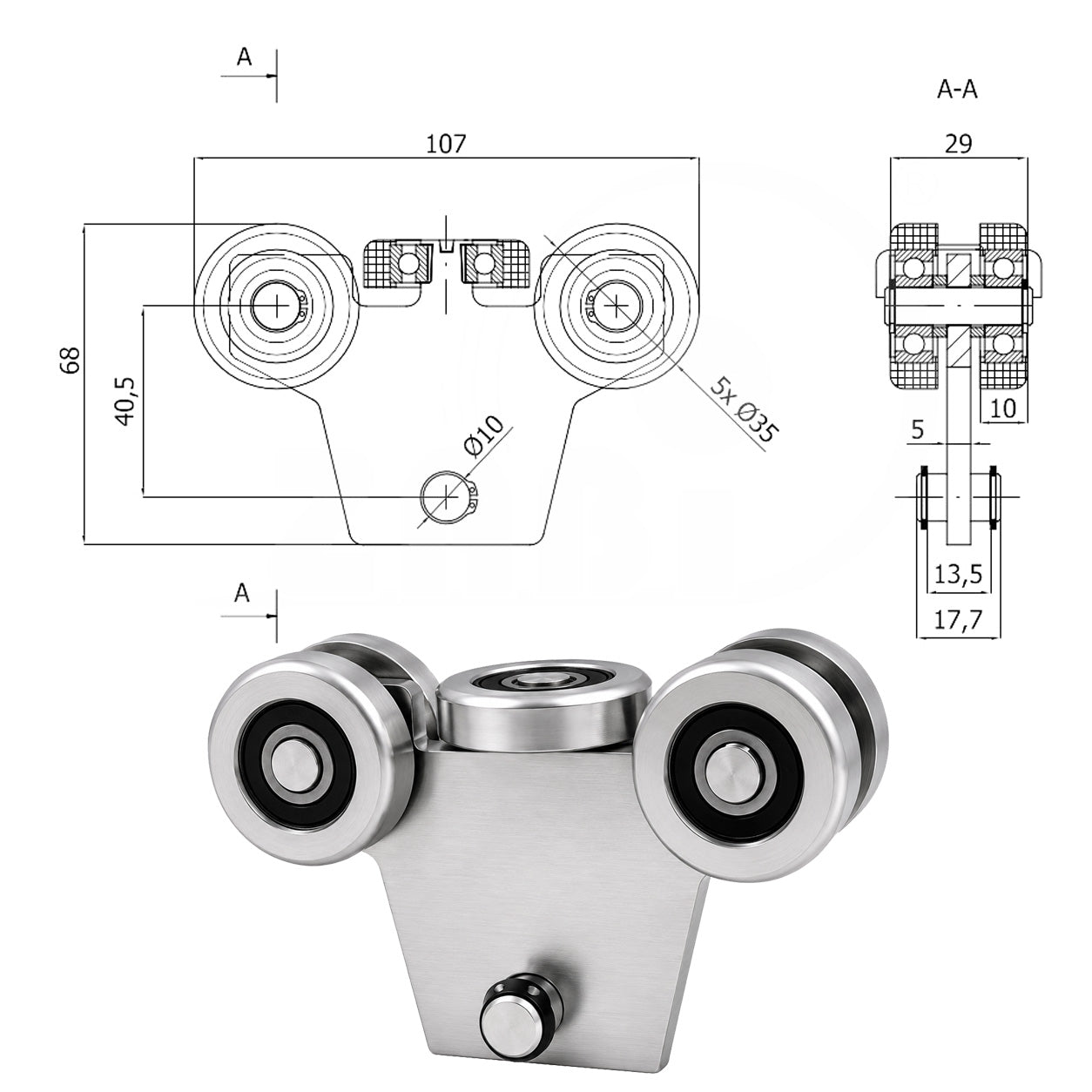 Torwagen für Schiebetore - für Profile 40x40 mm - Wandstärke 2 mm: WG-5MM-40