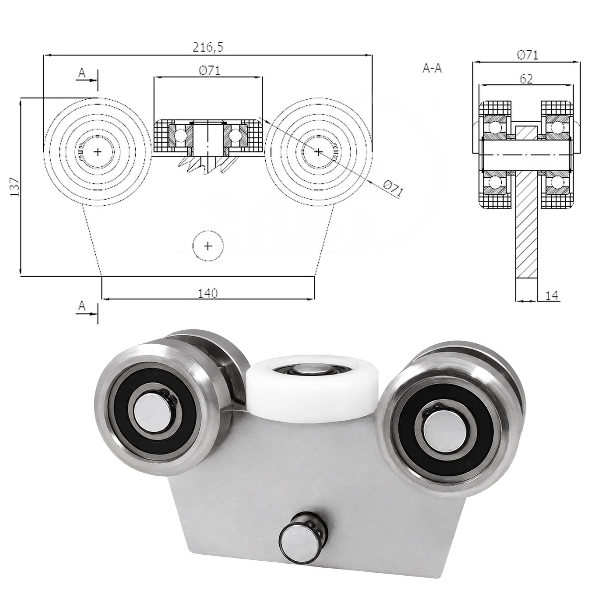 Torwagen für Schiebetore - für Profile 80 x 80 mm - Wandstärke 4 mm: WG-5M-80/4