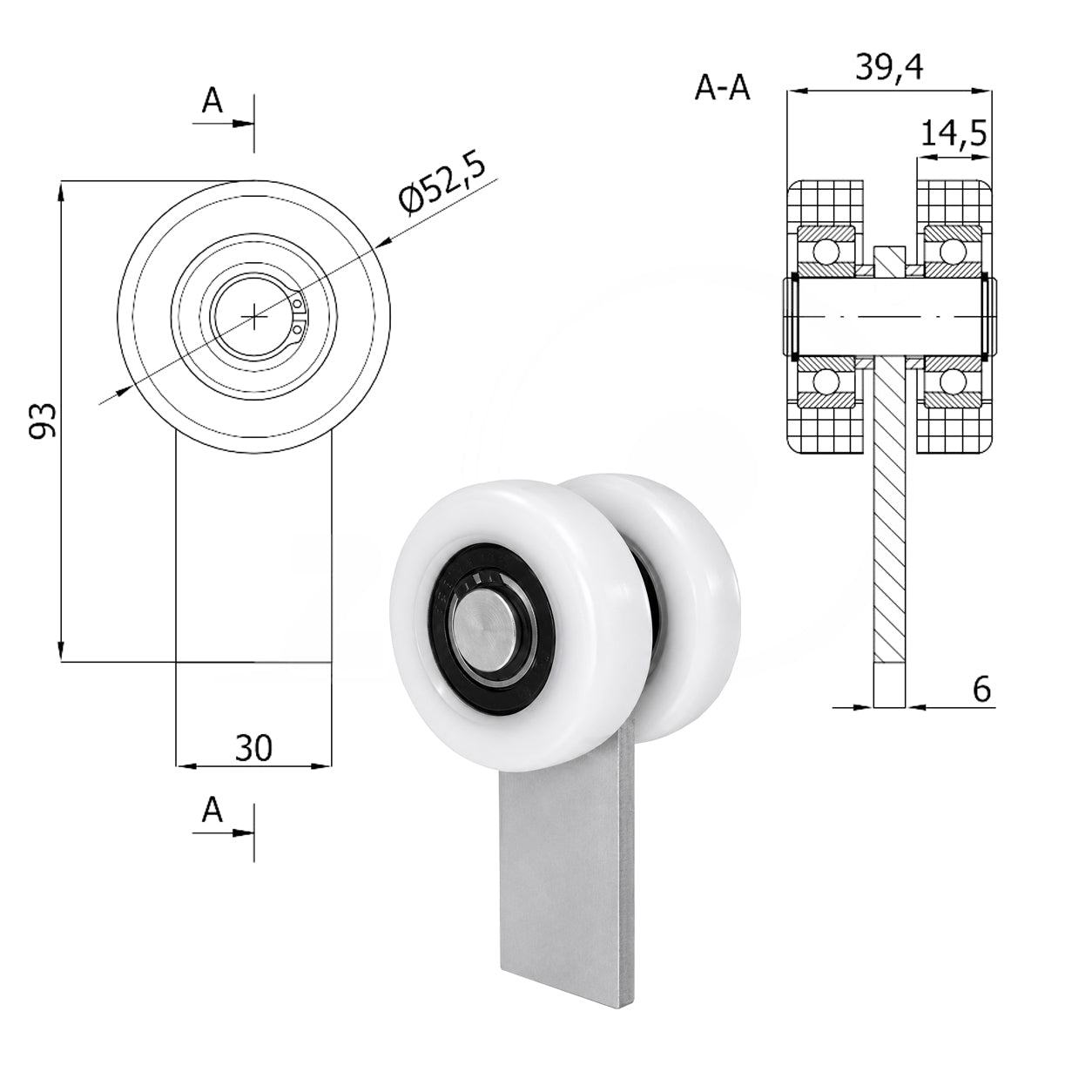 Torwagen für Schiebetore - für Profile 60 x 60 mm - Wandstärke 3 mm: P-2T-60