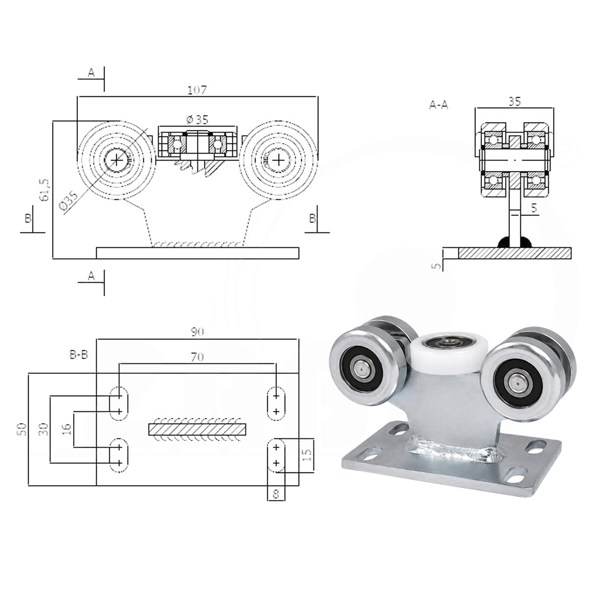 Torwagen für Schiebetore - für Profile 40x40 mm - Wandstärke 2 mm: 5M-40