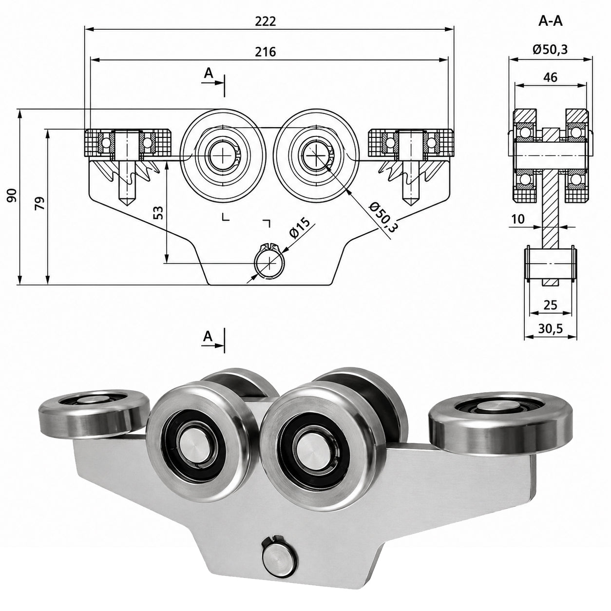 Torwagen für Schiebetore - für Profile 60 x 60 mm - Wandstärke 4 mm: WG-6MM-60/4