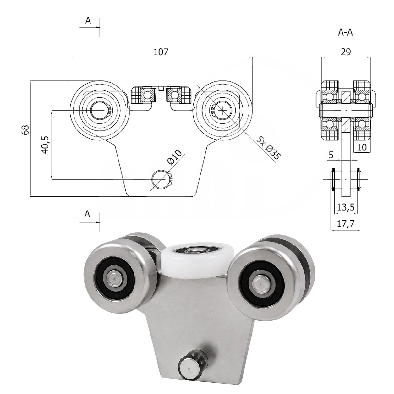 Torwagen für Schiebetore - für Profile 40x40 mm - Wandstärke 2 mm: WG-5M-40