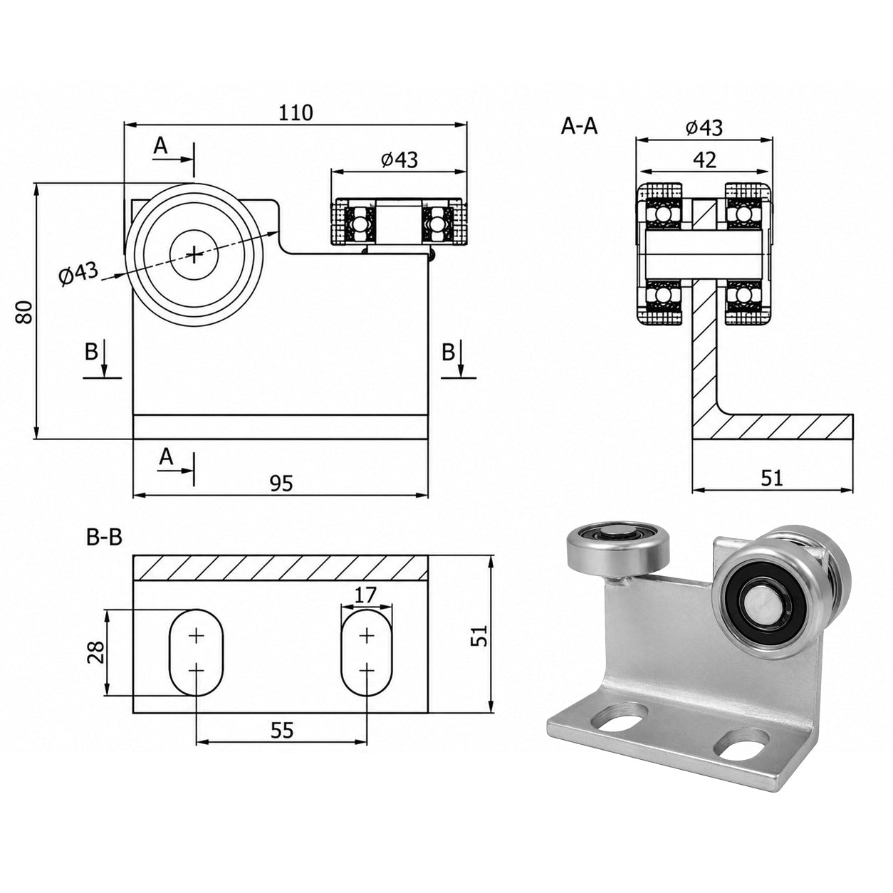 Torwagen für Schiebetore - für Profile 50x50 mm - Wandstärke 2,5 mm: P-3M-50