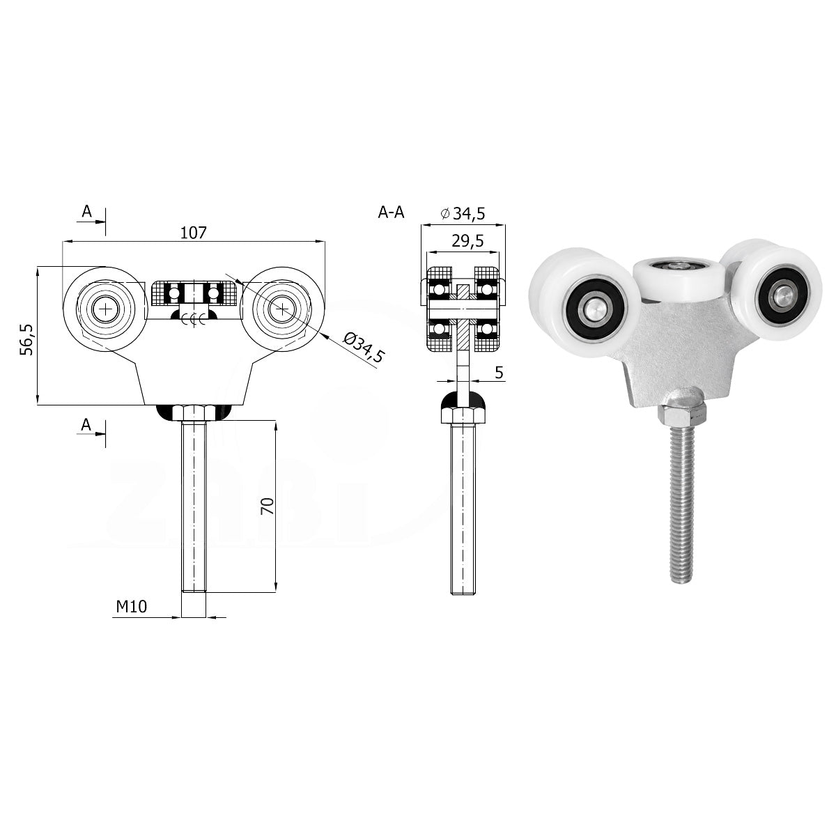 Torwagen für Schiebetore - für Profile 40x40 mm - Wandstärke 2 mm: G-5T-40/M10
