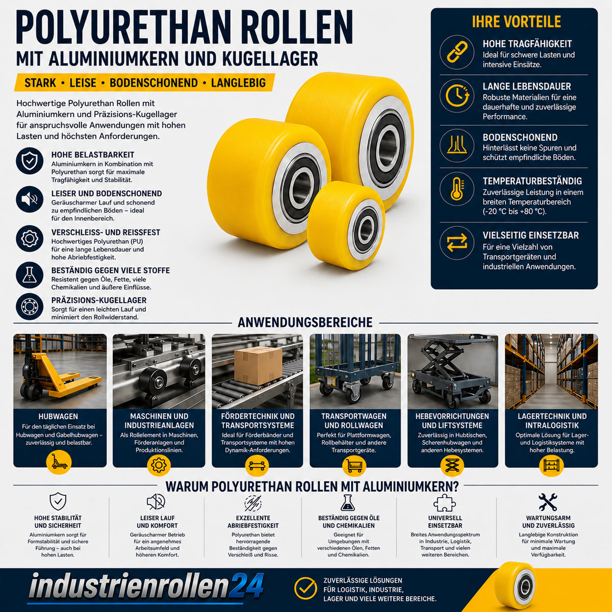 Polyamid Rolle Ø 80 mm mit Kugellager Kunststoffrolle Industrierollen RAP-80-100