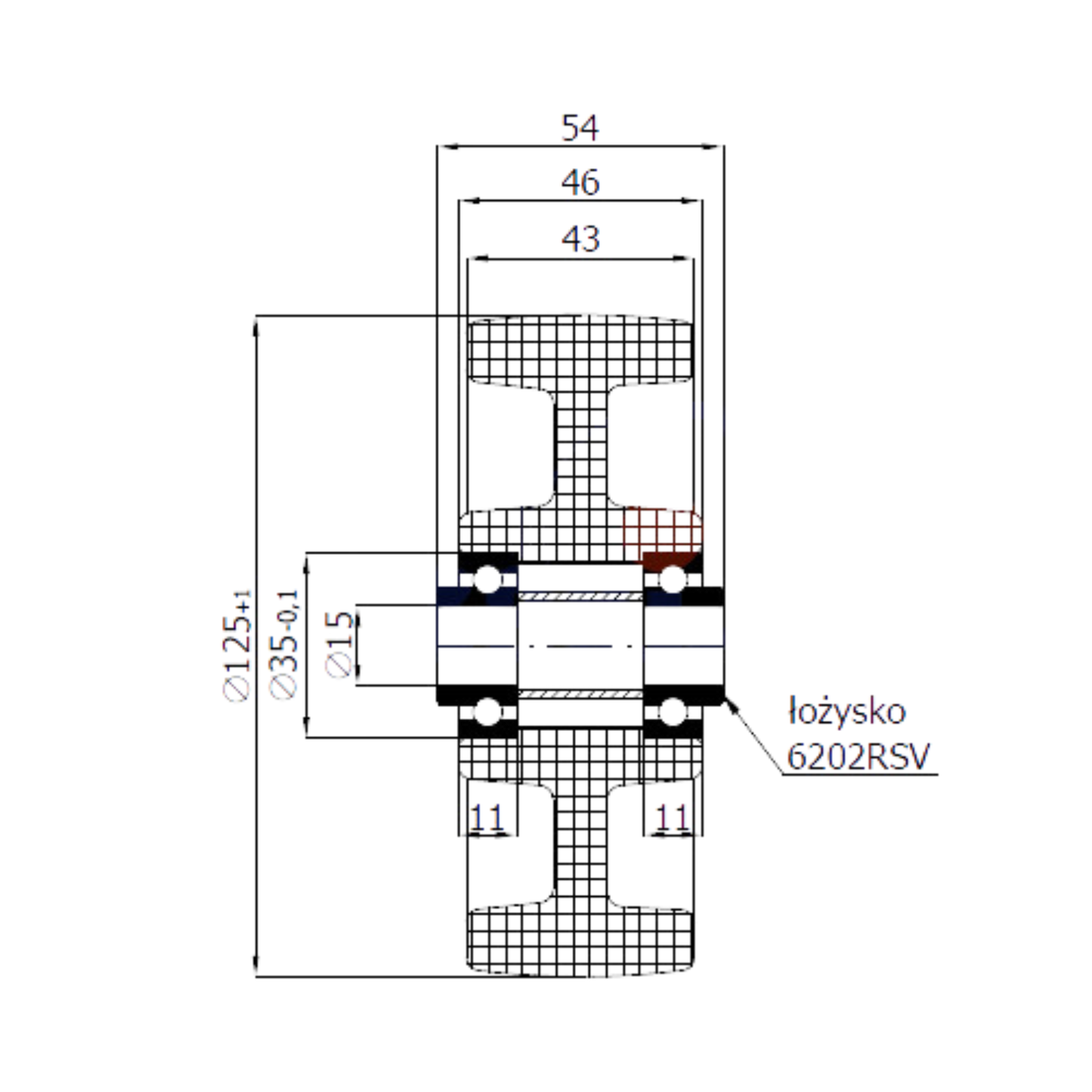 Transportrad Ø125 mm – Weißes Polyamidrad für Wagen, Code: 20BN