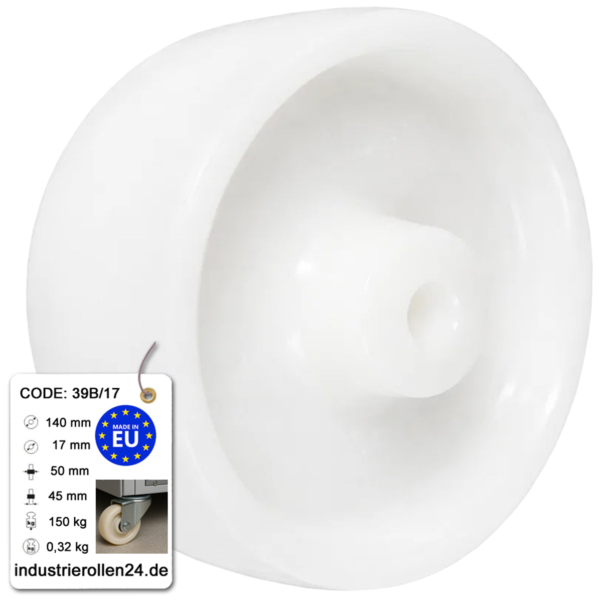 Transportrad Ø140 mm – Weißes Polyamidrad für Wagen, Code: 39B/17