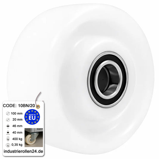 Transportrad Ø100 mm – Weißes Polyamidrad für Wagen, Code: 10BN/20