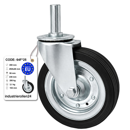 Metall-Gummiräder mit Befestigungsstift Lenkrollen  Ø200 mm Code: 64F*25
