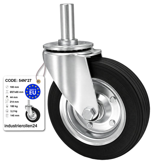 Metall-Gummiräder mit Befestigungsstift Lenkrollen  Ø180 mm Code: 54N*27