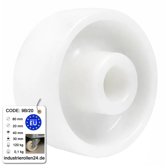 Transportrad Ø80 mm – Weißes Polyamidrad für Wagen, Code: 9B/20
