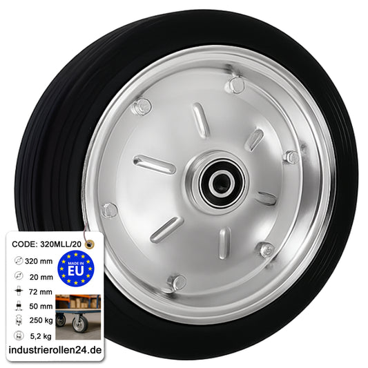 Ersatzrad Ø320 mm – Vollgummi Industrierad mit Kugellager für Transportwagen, Code: 320MLL/20