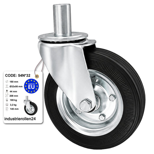 Metall-Gummiräder mit Befestigungsstift Lenkrollen  Ø180 mm Code: 54N*32