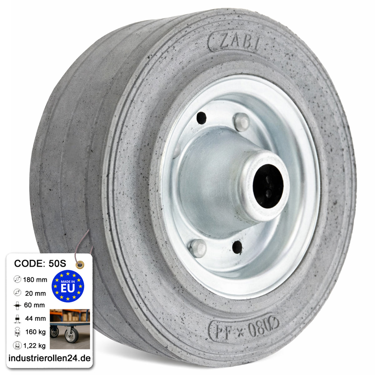 Ersatzrad Ø180 mm – Graues, nicht abfärbendes Vollgummi Industrierad für Transportwagen, Code: 50S