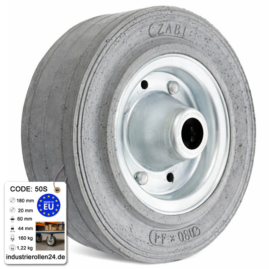 Ersatzrad Ø180 mm – Graues, nicht abfärbendes Vollgummi Industrierad für Transportwagen, Code: 50S