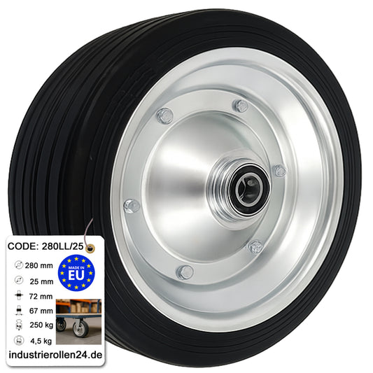 Ersatzrad Ø280 mm – Vollgummi Industrierad mit Kugellager für Transportwagen, Code: 280LL/25