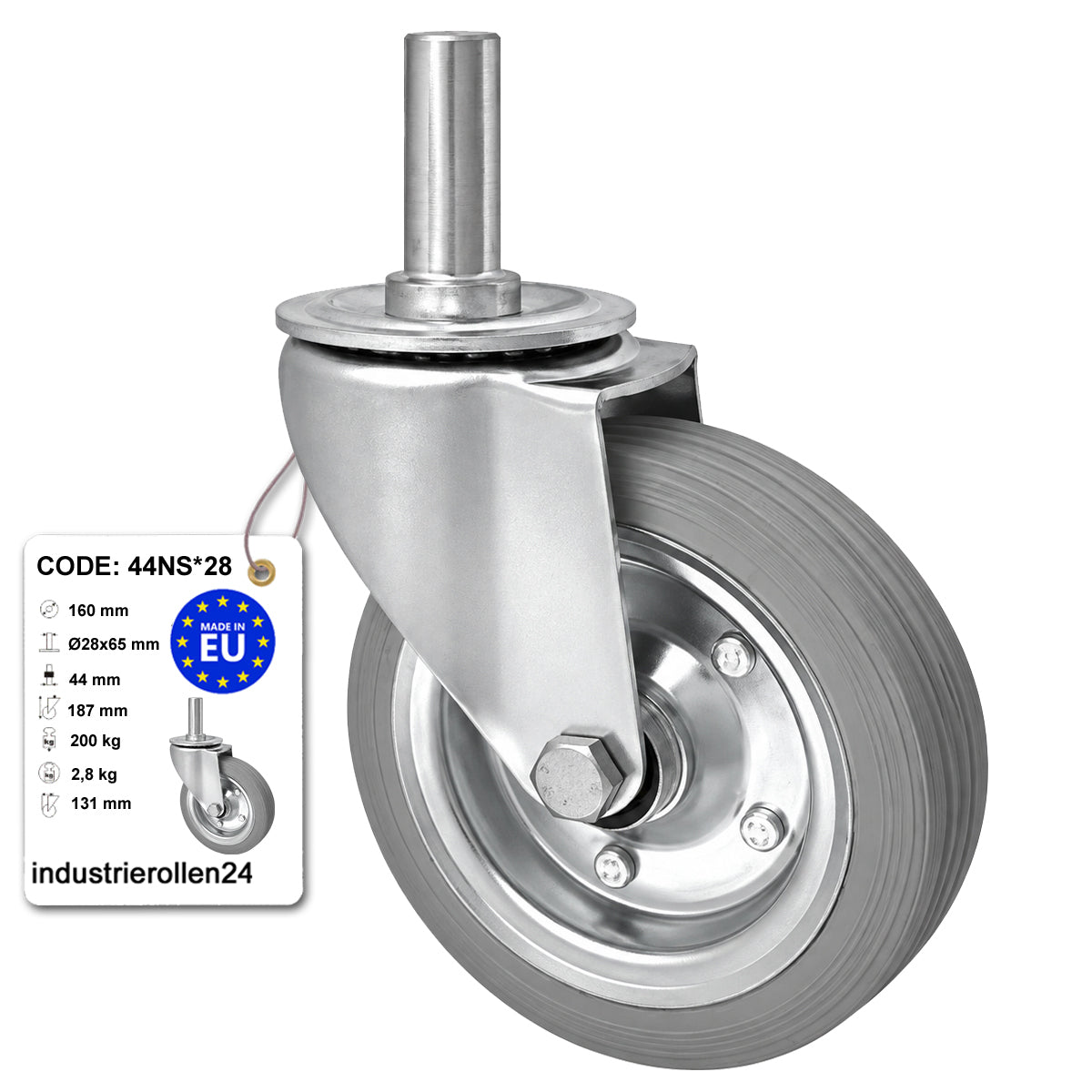 Metall-Gummiräder mit Befestigungsstift Lenkrollen Ø160 mm Code: 44NS*28