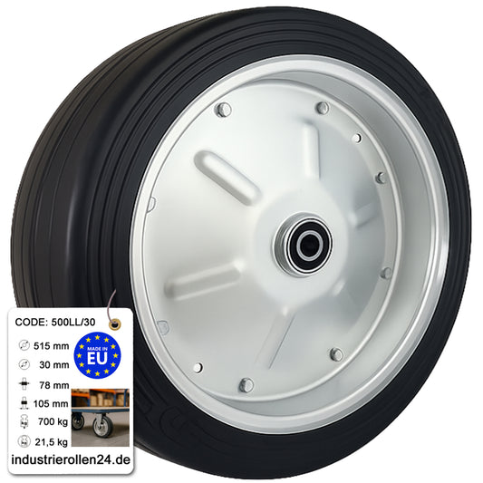 Ersatzrad Ø500 mm – Vollgummi Industrierad mit Kugellager für Transportwagen, Code: 500LL/30