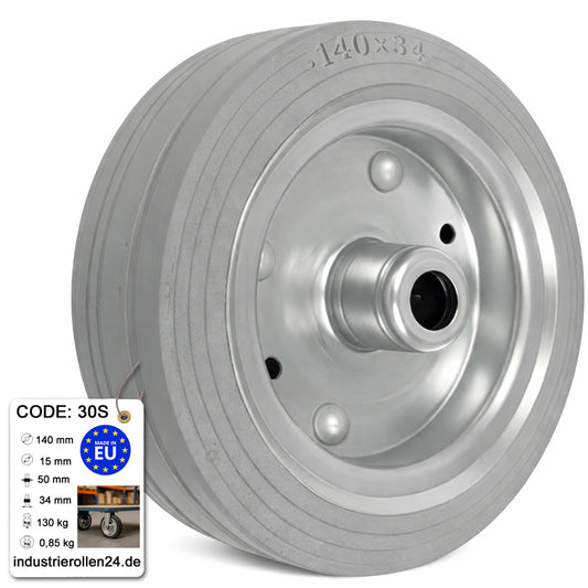 Ersatzrad Ø140 mm – Graues, nicht abfärbendes Vollgummi Industrierad für Transportwagen, Code: 30S
