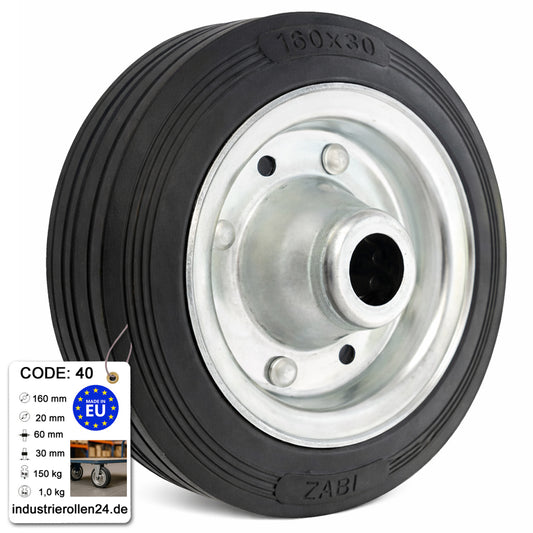 Ersatzrad Ø160 mm – Vollgummi Industrierad für Transportwagen, Code: 40