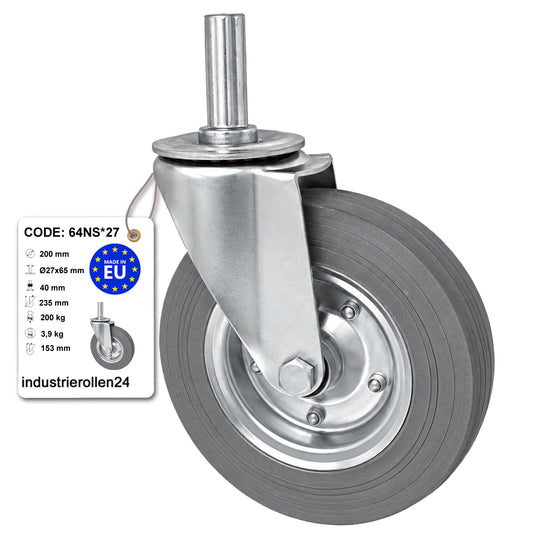 Metall-Gummiräder mit Befestigungsstift Lenkrollen  Ø200 mm Code: 64NS*27