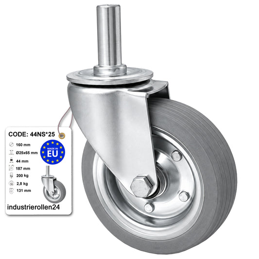 Metall-Gummiräder mit Befestigungsstift Lenkrollen Ø160 mm Code: 44NS*25