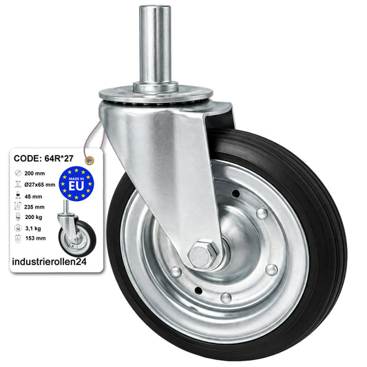 Metall-Gummiräder mit Befestigungsstift Lenkrollen  Ø200 mm Code: 64R*27