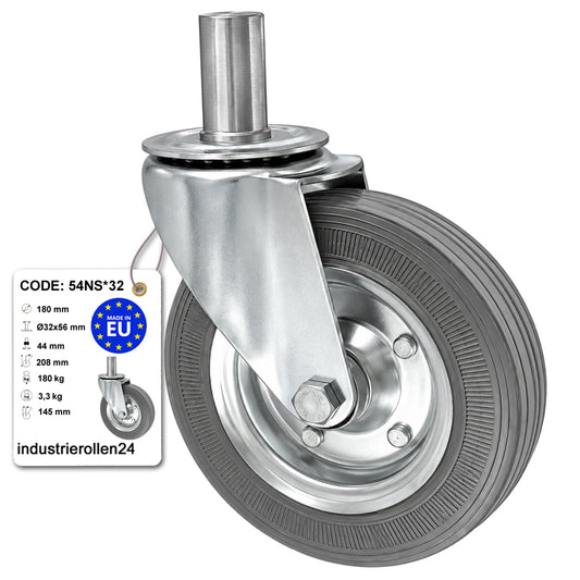 Metall-Gummiräder mit Befestigungsstift Lenkrollen  Ø180 mm Code: 54NS*32