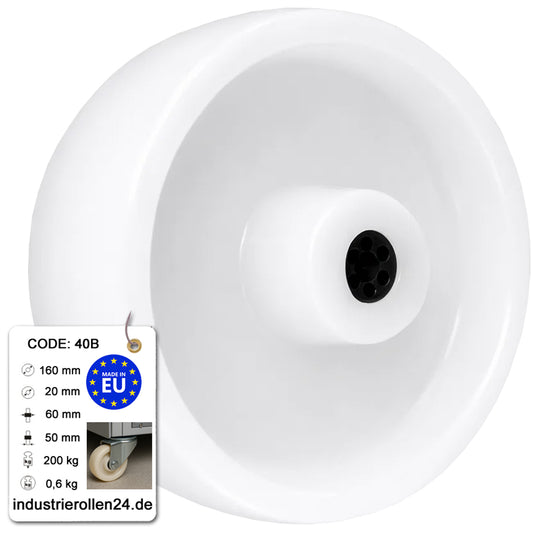 Transportrad Ø160 mm – Weißes Polyamidrad für Wagen, Code: 40B