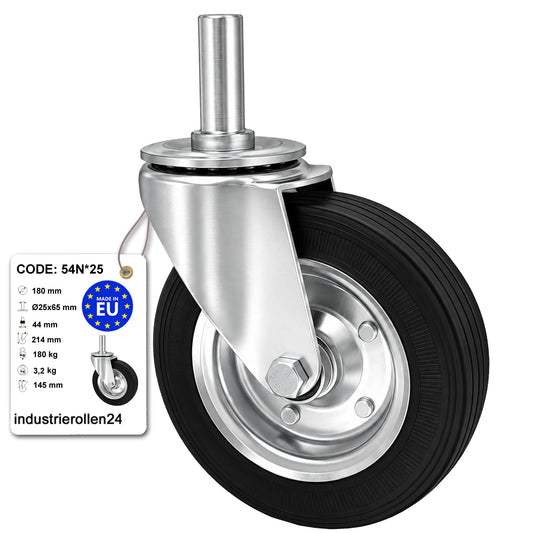 Metall-Gummiräder mit Befestigungsstift Lenkrollen  Ø180 mm Code: 54N*25