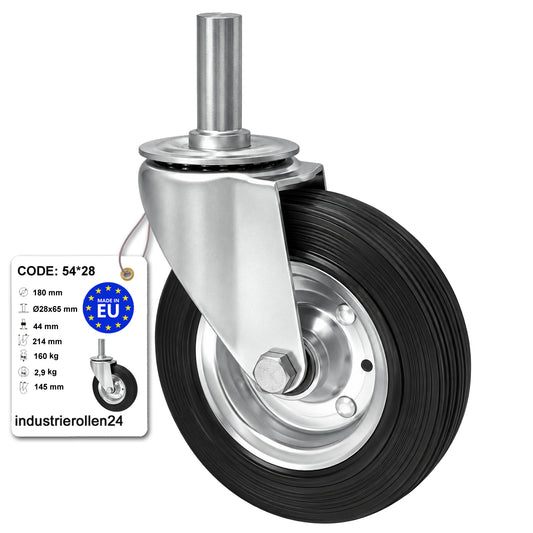 Metall-Gummiräder mit Befestigungsstift Lenkrollen  Ø180 mm Code: 54*28
