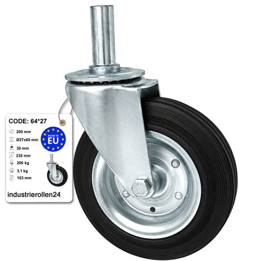 Metall-Gummiräder mit Befestigungsstift Lenkrollen  Ø200 mm Code: 64*27