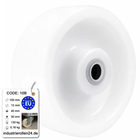 Transportrad Ø100 mm – Weißes Polyamidrad für Wagen, Code: 10B