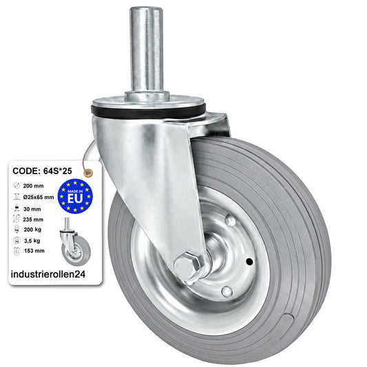 Metall-Gummiräder mit Befestigungsstift Lenkrollen  Ø200 mm Code: 64S*25