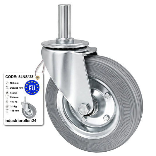 Metall-Gummiräder mit Befestigungsstift Lenkrollen  Ø180 mm Code: 54NS*28