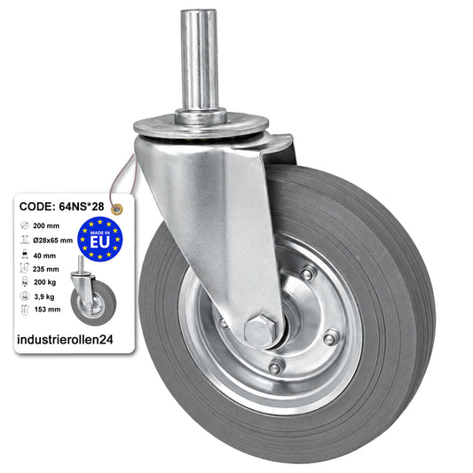 Metall-Gummiräder mit Befestigungsstift Lenkrollen  Ø200 mm Code: 64NS*28