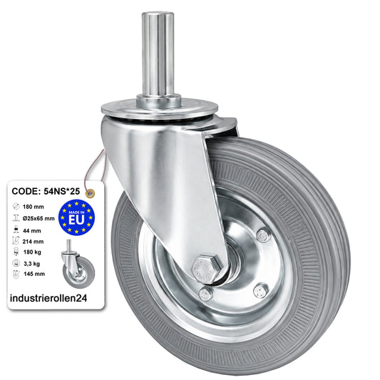 Metall-Gummiräder mit Befestigungsstift Lenkrollen  Ø180 mm Code: 54NS*25