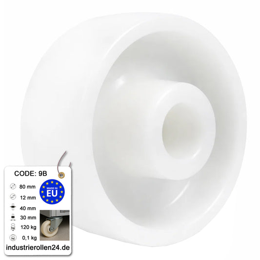 Transportrad Ø80 mm – Weißes Polyamidrad für Wagen, Code: 9B