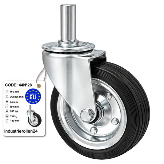 Metall-Gummiräder mit Befestigungsstift Lenkrollen Ø160 mm Code: 44N*28