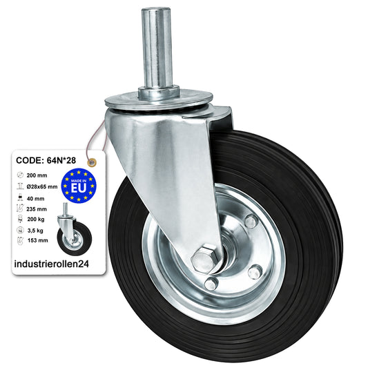 Metall-Gummiräder mit Befestigungsstift Lenkrollen  Ø200 mm Code: 64N*28