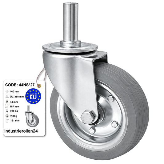Metall-Gummiräder mit Befestigungsstift Lenkrollen Ø160 mm Code: 44NS*27