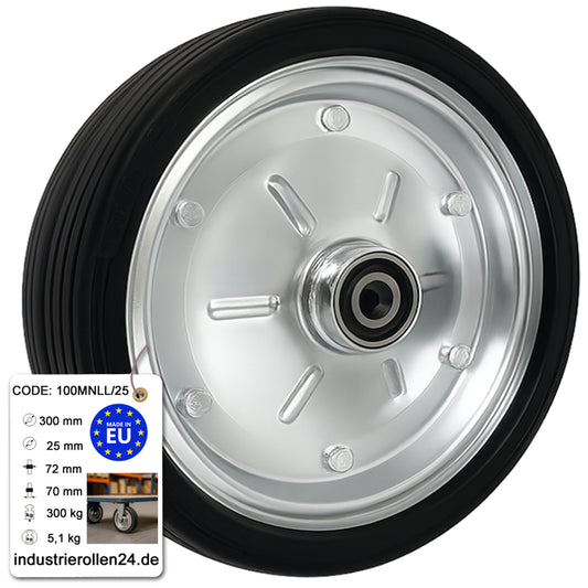 Ersatzrad Ø300 mm – Vollgummi Industrierad mit Kugellager für Transportwagen, Code: 100MNLL/25