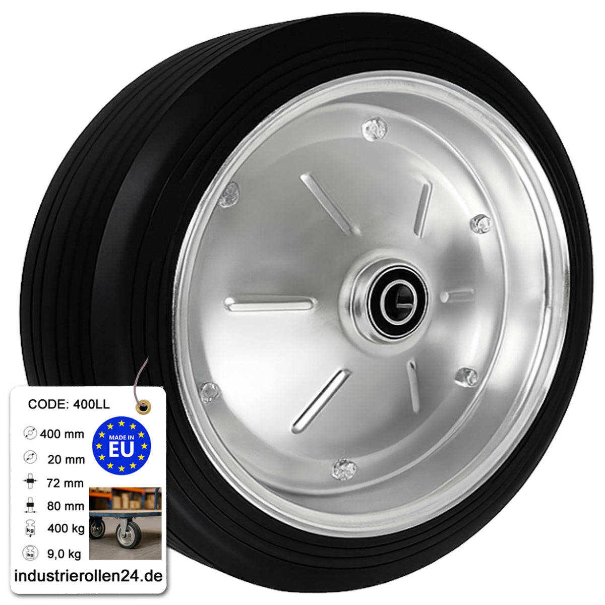 Ersatzrad Ø400 mm – Vollgummi Industrierad mit Kugellager für Transportwagen, Code: 400LL