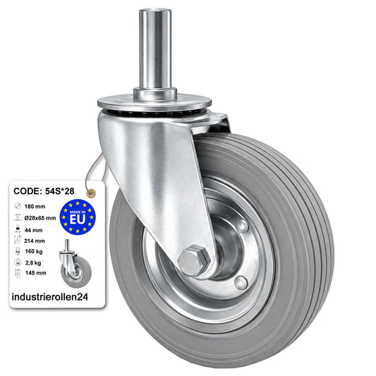 Metall-Gummiräder mit Befestigungsstift Lenkrollen  Ø180 mm Code: 54S*28