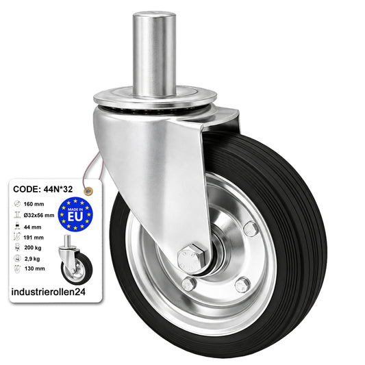 Metall-Gummiräder mit Befestigungsstift Lenkrollen Ø160 mm Code: 44N*32