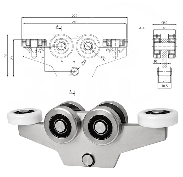Torwagen für Schiebetore - für Profile 60 x 60 mm - Wandstärke 3 mm: WG-6M-60