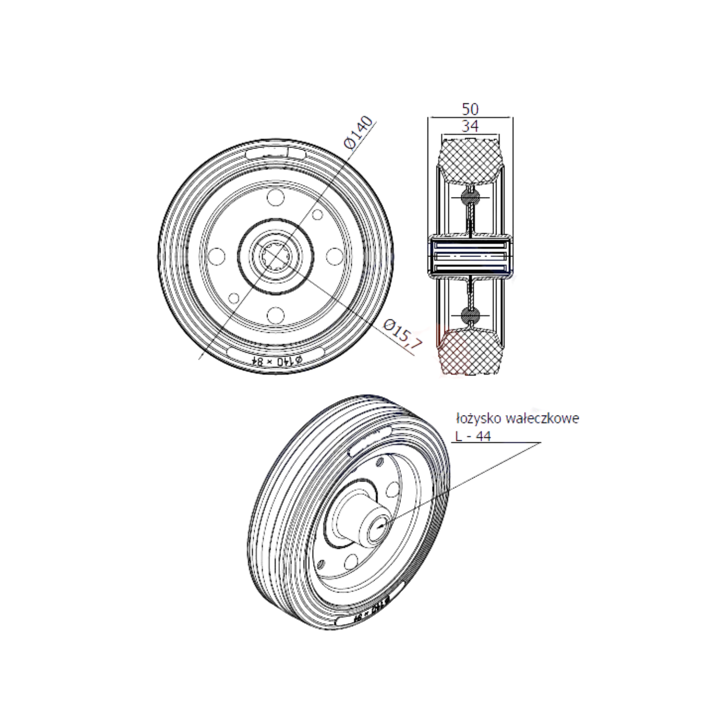 Ersatzrad Ø140 mm – Vollgummi Industrierad für Transportwagen, Code: 30